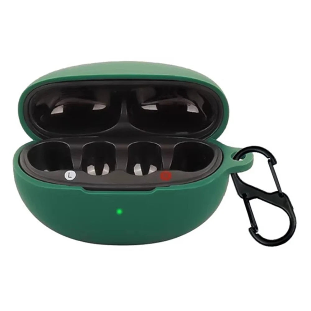 For QCY Crossky C30S / C30 Bluetooth-compatible Earphones Case Soft Silicone Cover with Anti-Lost Buckle - Blackish Green - 2