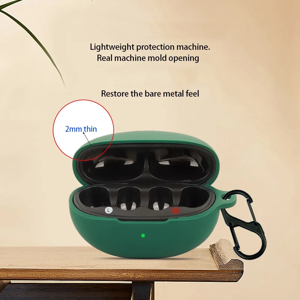 For QCY Crossky C30S / C30 Bluetooth-compatible Earphones Case Soft Silicone Cover with Anti-Lost Buckle - Blackish Green - 4