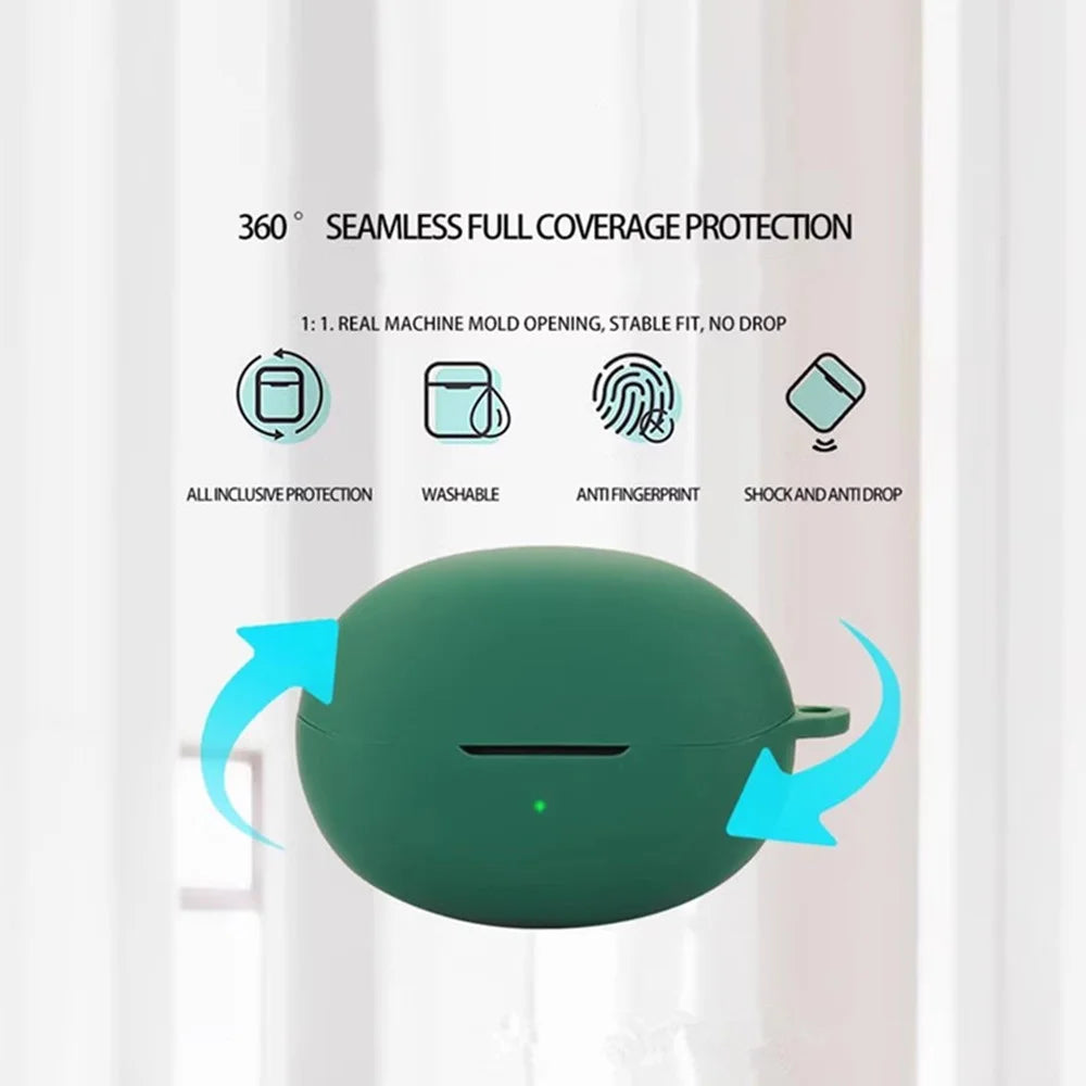 For QCY Crossky C30S / C30 Bluetooth-compatible Earphones Case Soft Silicone Cover with Anti-Lost Buckle - Blackish Green - 5