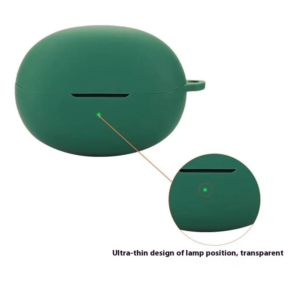 For QCY Crossky C30S / C30 Bluetooth-compatible Earphones Case Soft Silicone Cover with Anti-Lost Buckle - Blackish Green - 7