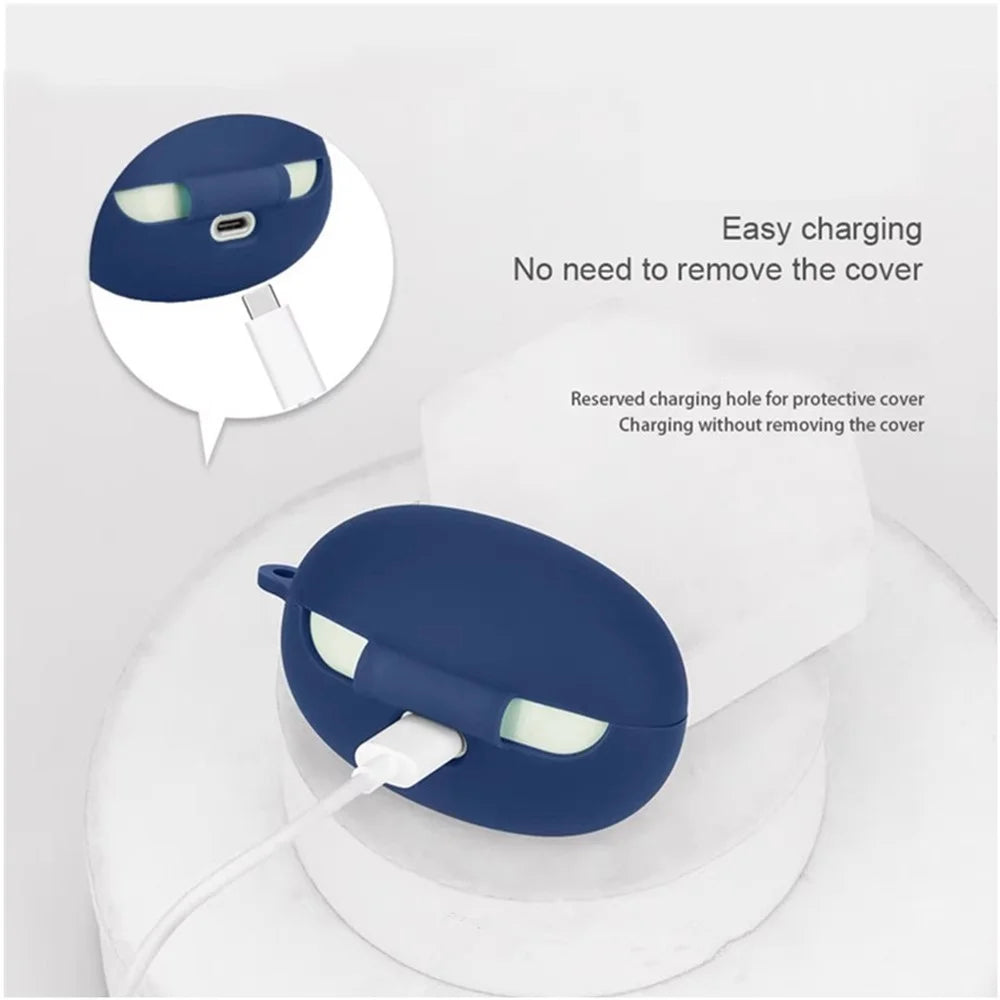 For Edifier Lolliclip Bluetooth-compatible Earphones Case Soft Silicone Cover with Anti-Lost Buckle - Dark Blue - 5