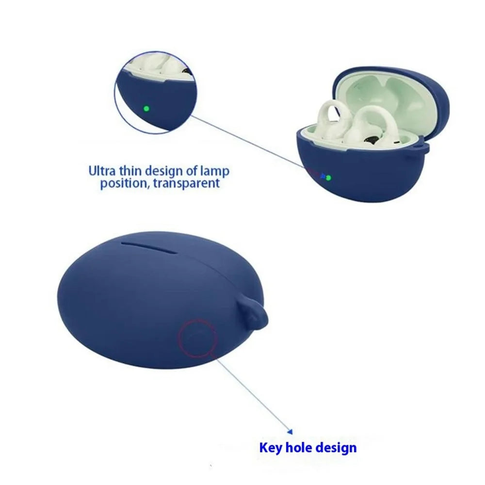 For Edifier Lolliclip Bluetooth-compatible Earphones Case Soft Silicone Cover with Anti-Lost Buckle - Dark Blue - 6