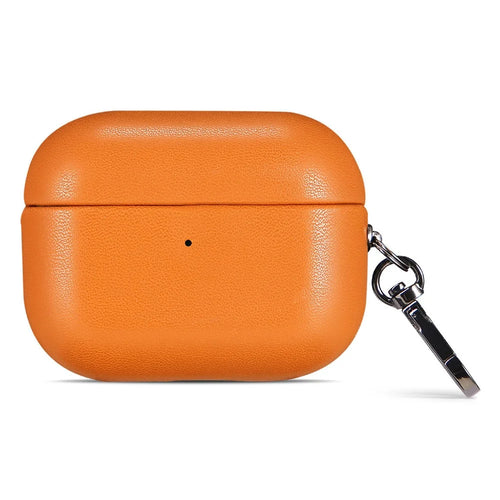 For AirPods 4 Earphone Case Glossy PC + PU Leather Protective Cover with Hanging Buckle - Golden Brown - 1