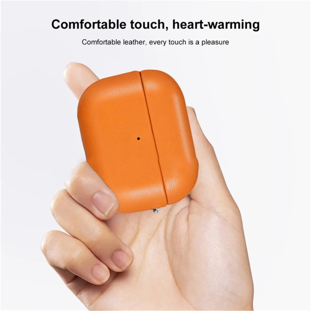 For AirPods 4 Earphone Case Glossy PC + PU Leather Protective Cover with Hanging Buckle - Golden Brown - 2