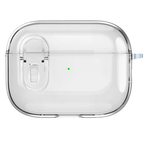 For AirPods 4 Earphone Case Buckle Design Anti-Drop TPU Earbud Cover with Carabiner - Transparent White - 1