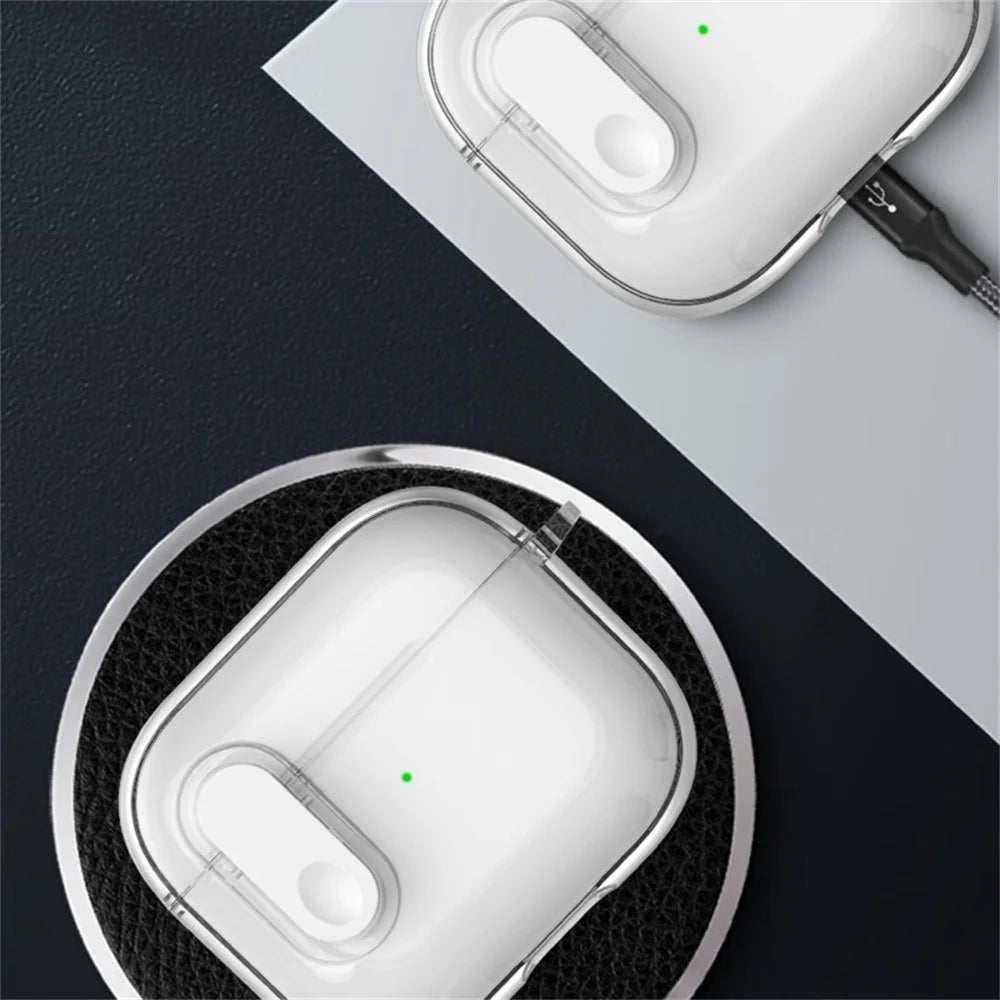 For AirPods 4 Earphone Case Buckle Design Anti-Drop TPU Earbud Cover with Carabiner - Transparent White - 6