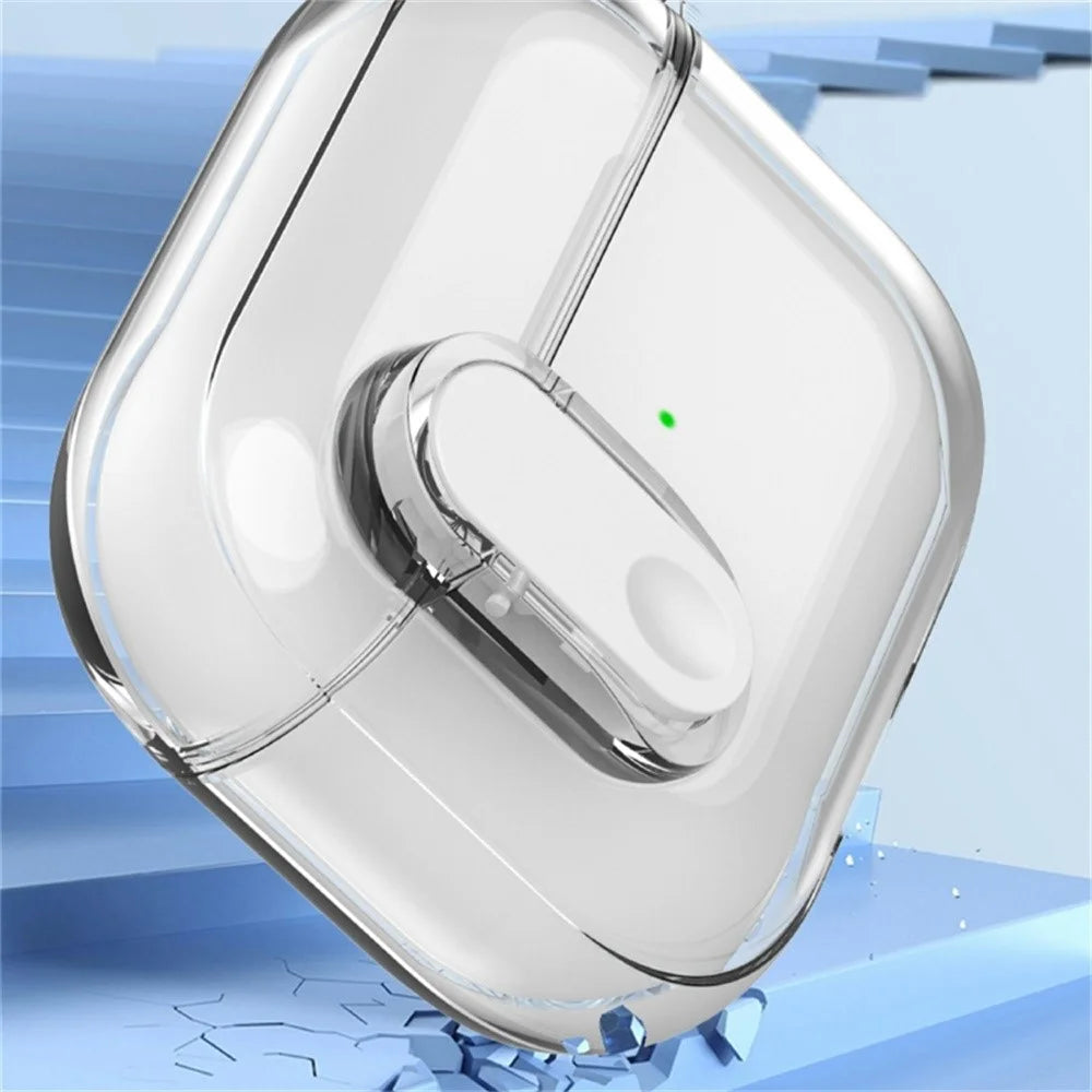 For AirPods 4 Earphone Case Buckle Design Anti-Drop TPU Earbud Cover with Carabiner - Transparent White - 7