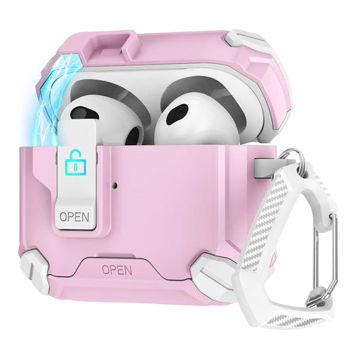 For AirPods Pro Case TPU+PC Compatible with MagSafe Stand Bluetooth-compatible Earbuds Cover with Carabiner - Pink  /  White - 1