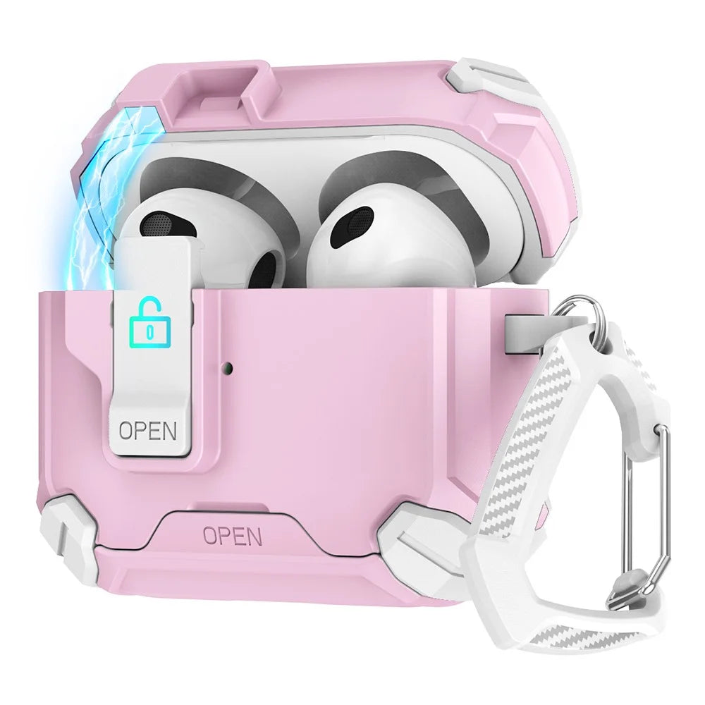 For AirPods Pro 2 Case TPU+PC Compatible with MagSafe Stand Bluetooth-compatible Earbuds Cover with Carabiner - Pink  /  White - 1