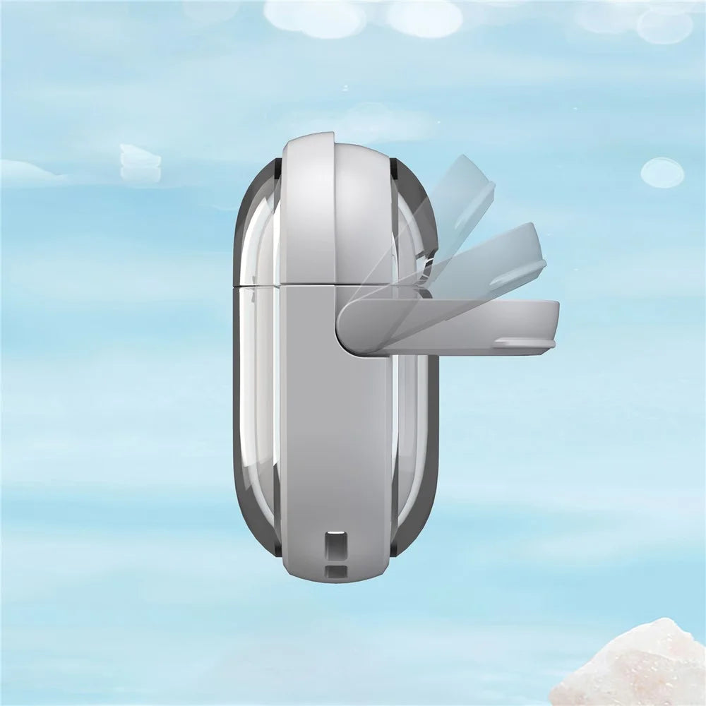 For AirPods 4 Case PC+TPU Bluetooth-compatible Earbud Cover Phone Stand with Carabiner - Transparent White - 7