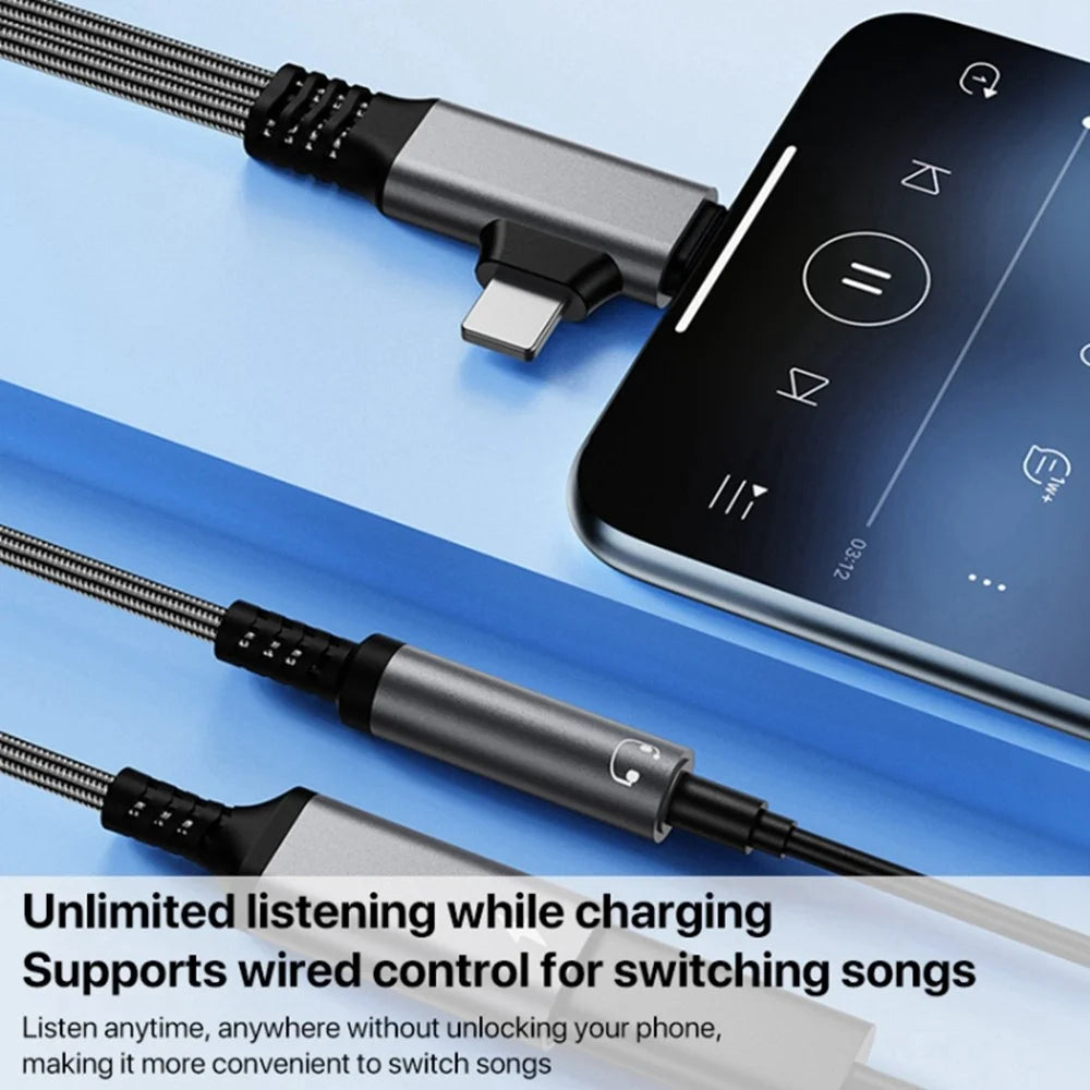L-Shaped iP  /  USB-C to 3.5mm Female + Type-C Charging Cable Audio Charging Adapter - Tarnish - 4
