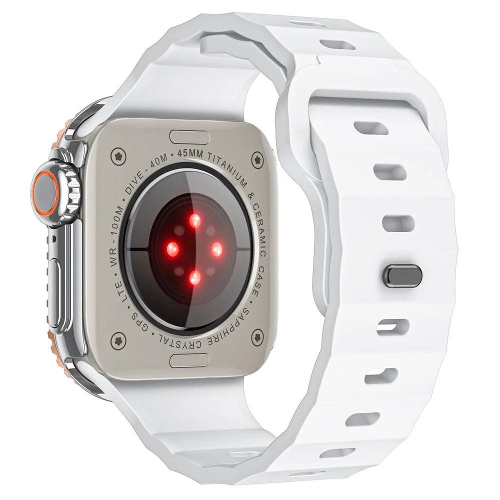 Fluorubber Watch Strap for Apple Watch Ultra 3 2 1 49mm / Series 11 10 46mm / 9 8 7 45mm / SE3 SE2 SE 6 5 4 44mm / 3 2 1 42mm Wave Band - White - 1