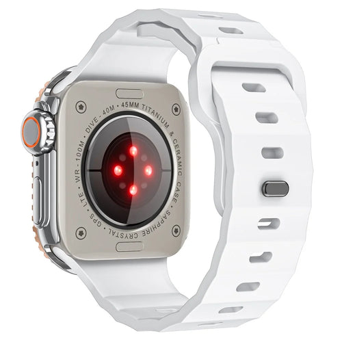 Fluorubber Watch Strap for Apple Watch Ultra 3 2 1 49mm / Series 11 10 46mm / 9 8 7 45mm / SE3 SE2 SE 6 5 4 44mm / 3 2 1 42mm Wave Band - White - 1