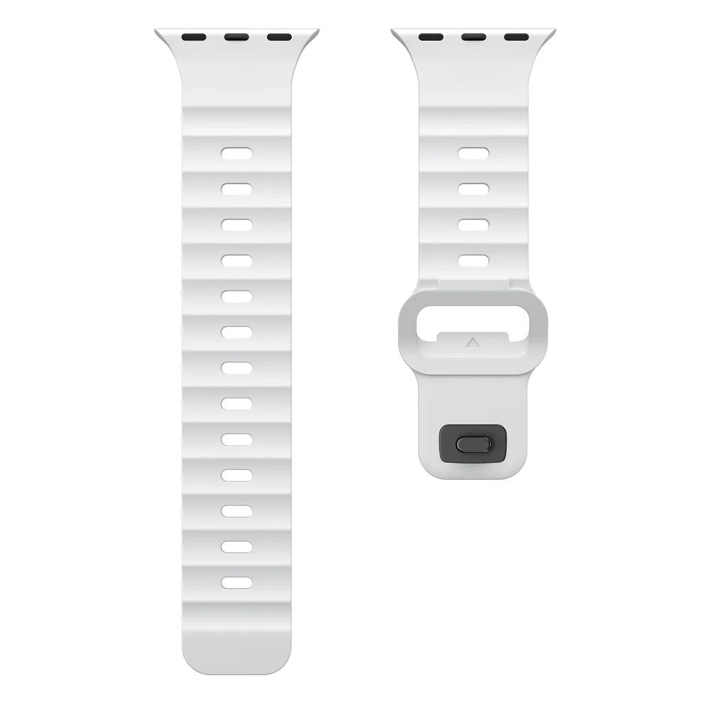 Fluorubber Watch Strap for Apple Watch Ultra 3 2 1 49mm / Series 11 10 46mm / 9 8 7 45mm / SE3 SE2 SE 6 5 4 44mm / 3 2 1 42mm Wave Band - White - 3