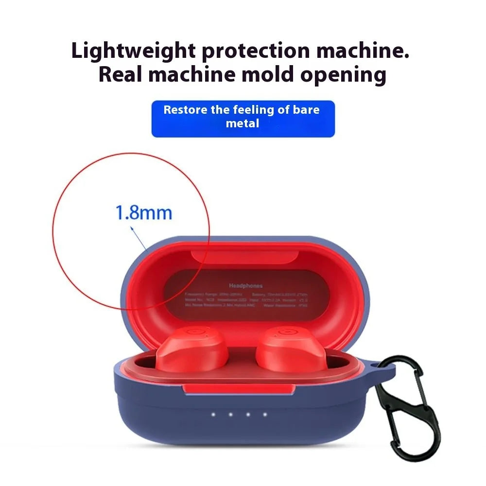 For TOZO NC9 Case Bluetooth-compatible Earphones Soft Silicone Cover with Anti-Lost Buckle - Dark Blue - 2