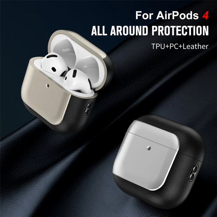 For AirPods 4 TPU Case Electroplating Litchi Texture Fall Prevention Earphone Cover with Lanyard - Silver - 3