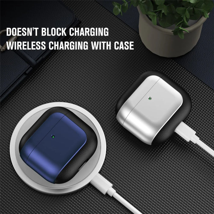 For AirPods 4 TPU Case Electroplating Litchi Texture Fall Prevention Earphone Cover with Lanyard - Silver - 4