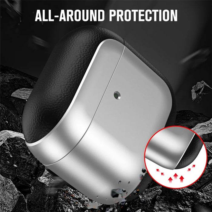 For AirPods 4 TPU Case Electroplating Litchi Texture Fall Prevention Earphone Cover with Lanyard - Silver - 5