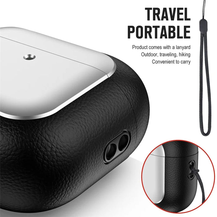 For AirPods 4 TPU Case Electroplating Litchi Texture Fall Prevention Earphone Cover with Lanyard - Silver - 6