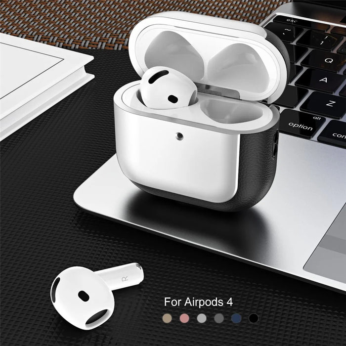 For AirPods 4 TPU Case Electroplating Litchi Texture Fall Prevention Earphone Cover with Lanyard - Silver - 7