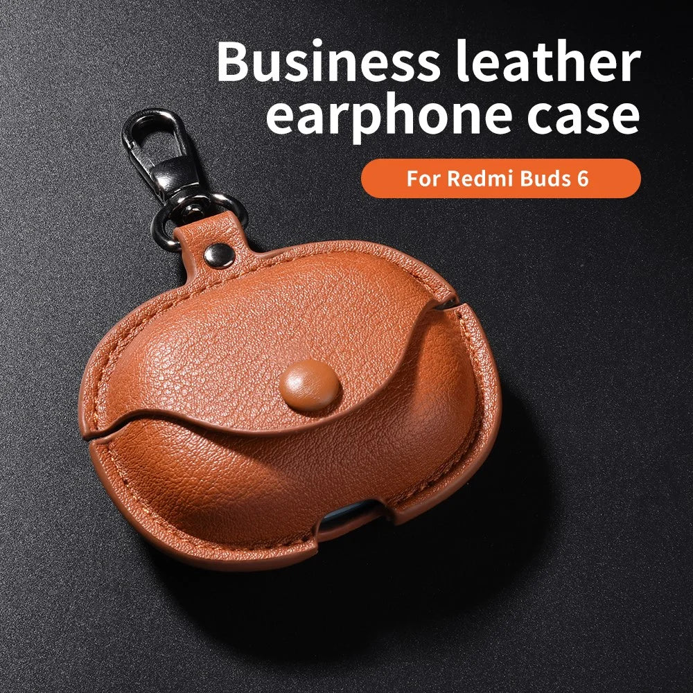 For Xiaomi Redmi Buds 6 Charging Case Cover Leather+PC Earbuds Protective Case - Black - 7