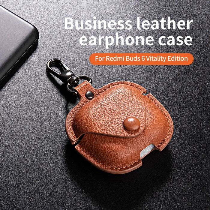 For Xiaomi Redmi Buds 6 Active Charging Case Cover Leather+PC Earbuds Protective Case - Black - 6