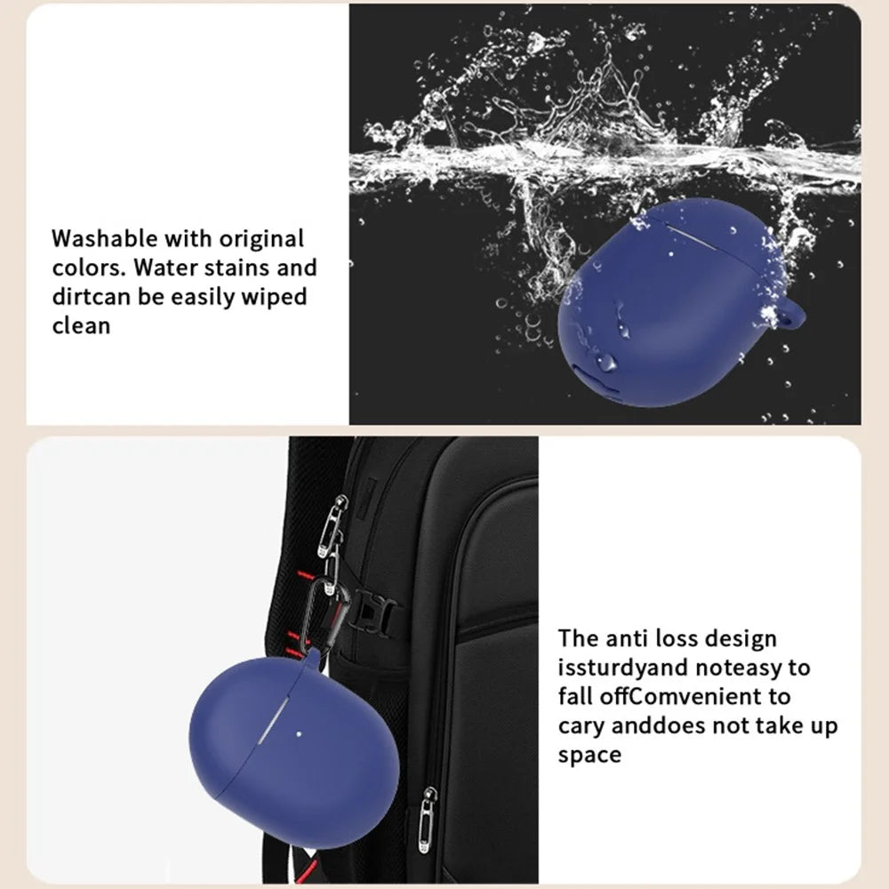 For Google Pixel Buds Pro 2 Case with Carabiner Bluetooth-compatible Earphone Silicone Protective Cover - Dark Blue - 4