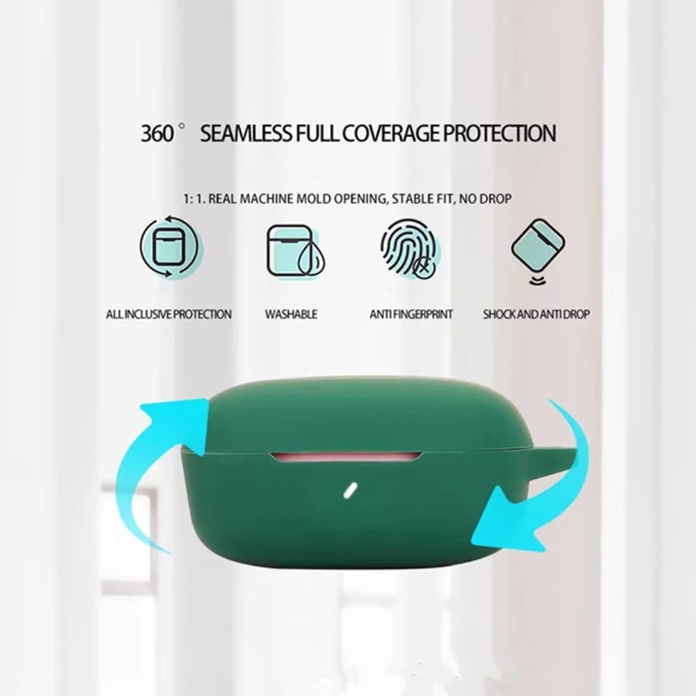 For JBL T280TWS X3 Case with Anti-Lost Buckle Bluetooth-compatible Earbuds Silicone Protective Cover - Blackish Green - 4