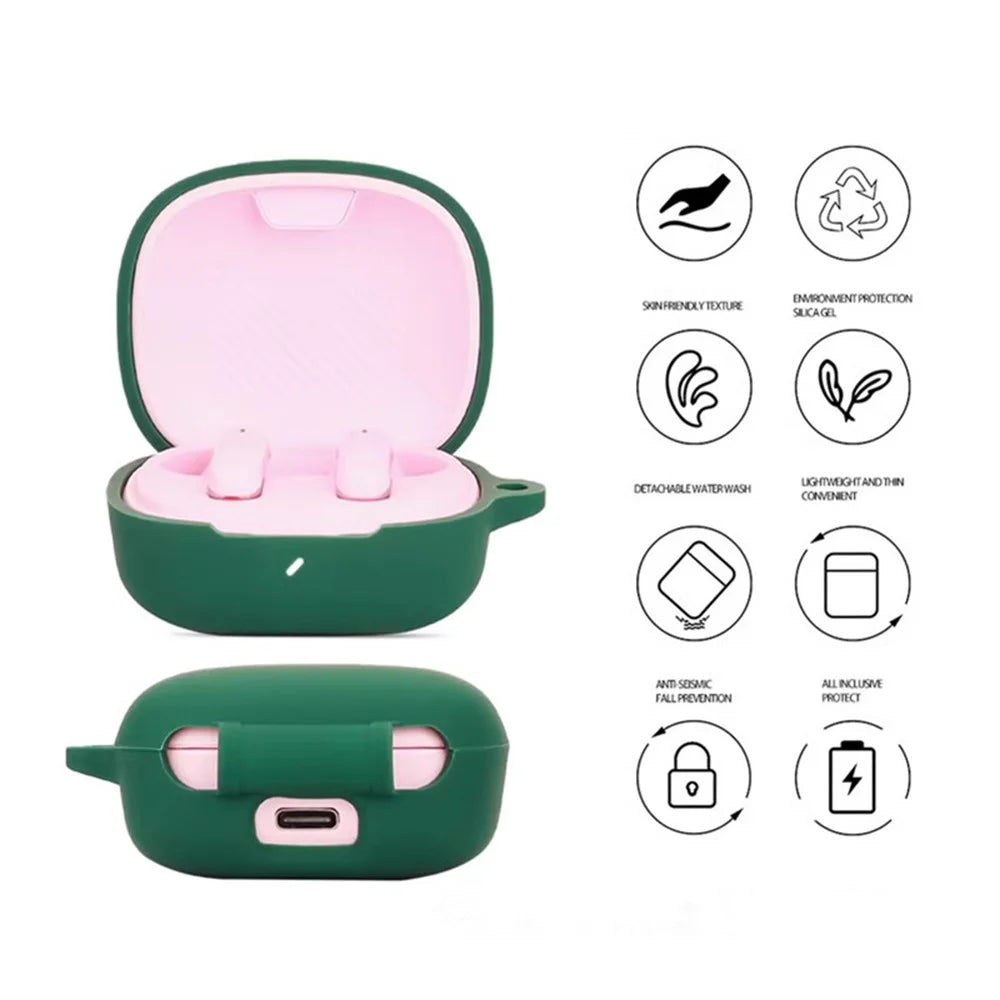 For JBL T280TWS X3 Case with Anti-Lost Buckle Bluetooth-compatible Earbuds Silicone Protective Cover - Blackish Green - 5