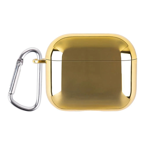 For AirPods 4 PC Hard Case Electroplating Earphone Protective Cover with Carabiner - Gold - 1