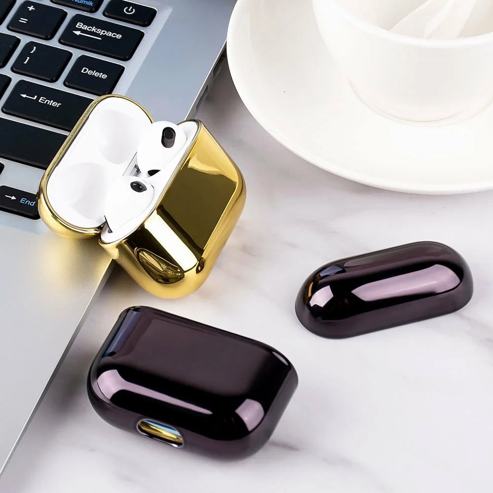 For AirPods 4 PC Hard Case Electroplating Earphone Protective Cover - Black - 7