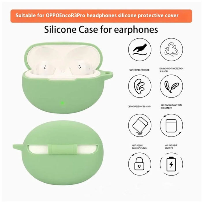 For Oppo Enco R3 Pro Case with Anti Lost Buckle Bluetooth-compatible Earbuds Silicone Protective Cover - White - 4
