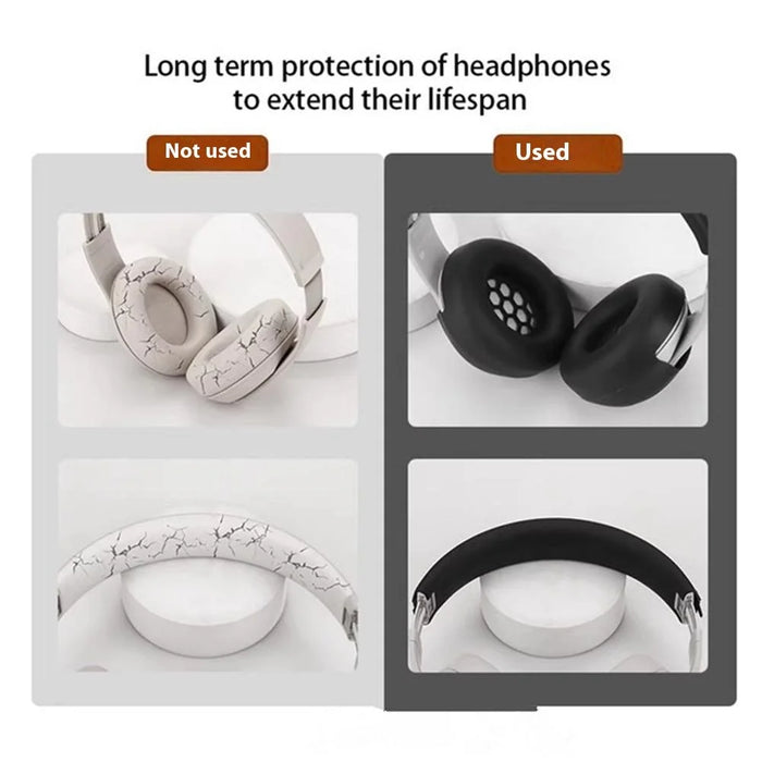 For Beats Studio Pro Protective Silicone Case Set with 2 Earcup Cover and Headband Cover - Black - 6