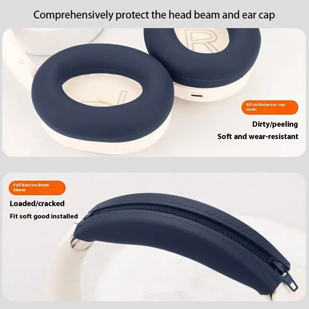 For iKF Solo Headphones Silicone Case Set Earpad Cushion Cover + Headband Protector - Dark Blue - 3