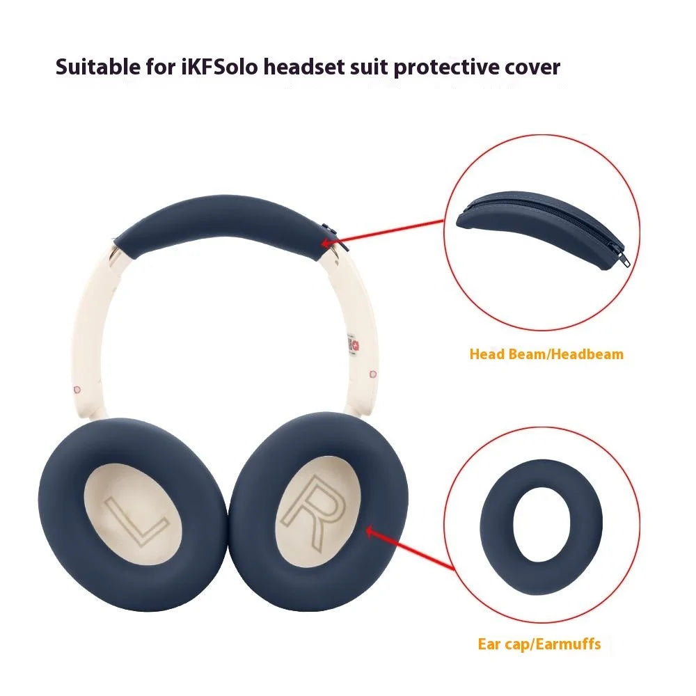 For iKF Solo Headphones Silicone Case Set Earpad Cushion Cover + Headband Protector - Dark Blue - 6