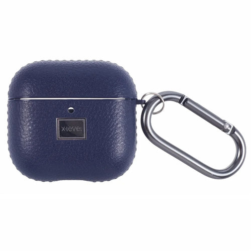 X-LEVEL For AirPods 4 Earphone Case Litchi Texture PU Leather TPU Cover with Carabiner - Blue - 1