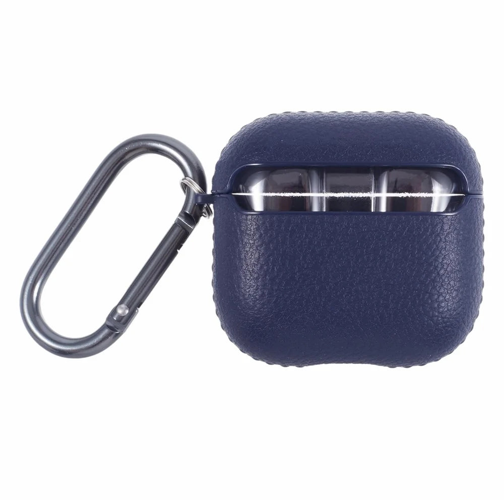X-LEVEL For AirPods 4 Earphone Case Litchi Texture PU Leather TPU Cover with Carabiner - Blue - 2