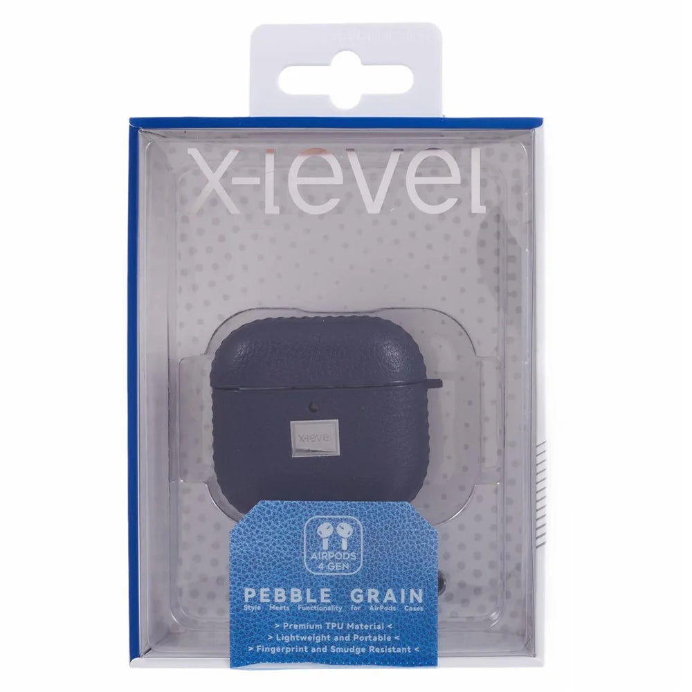 X-LEVEL For AirPods 4 Earphone Case Litchi Texture PU Leather TPU Cover with Carabiner - Blue - 6