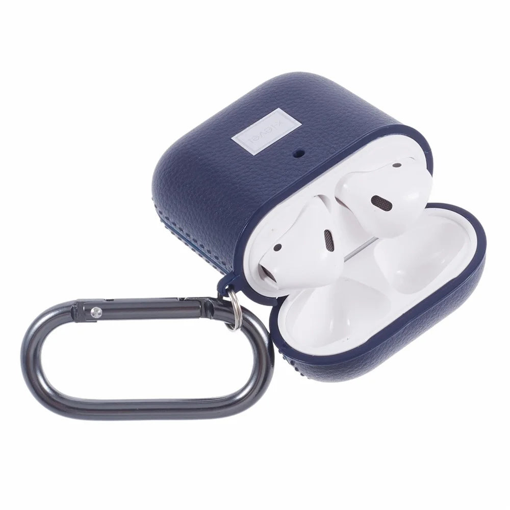 X-LEVEL For AirPods Pro 2 / AirPods Pro Earphone Case Litchi Texture PU Leather TPU Cover with Carabiner - Blue - 5