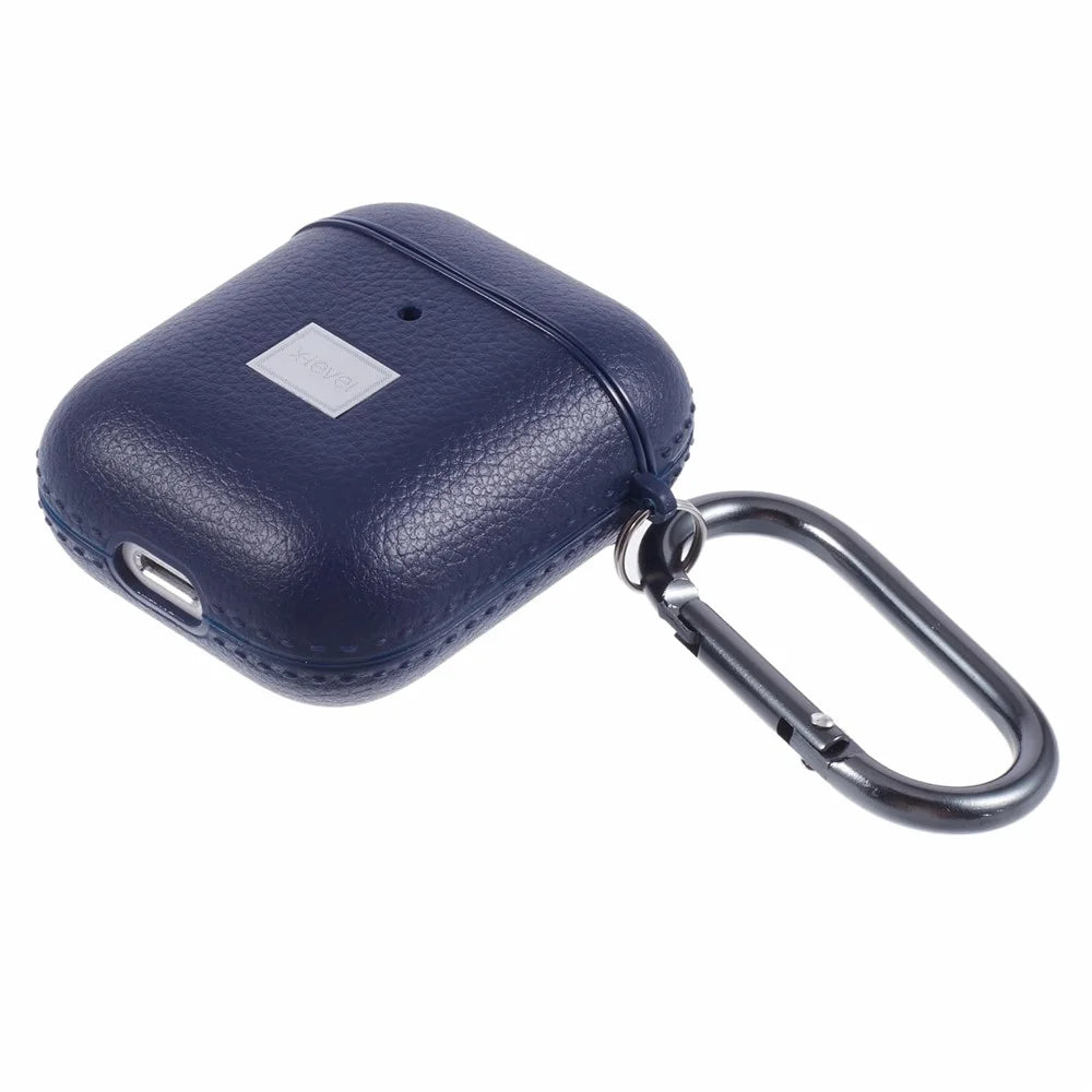 X-LEVEL For AirPods Pro 2 / AirPods Pro Earphone Case Litchi Texture PU Leather TPU Cover with Carabiner - Blue - 6