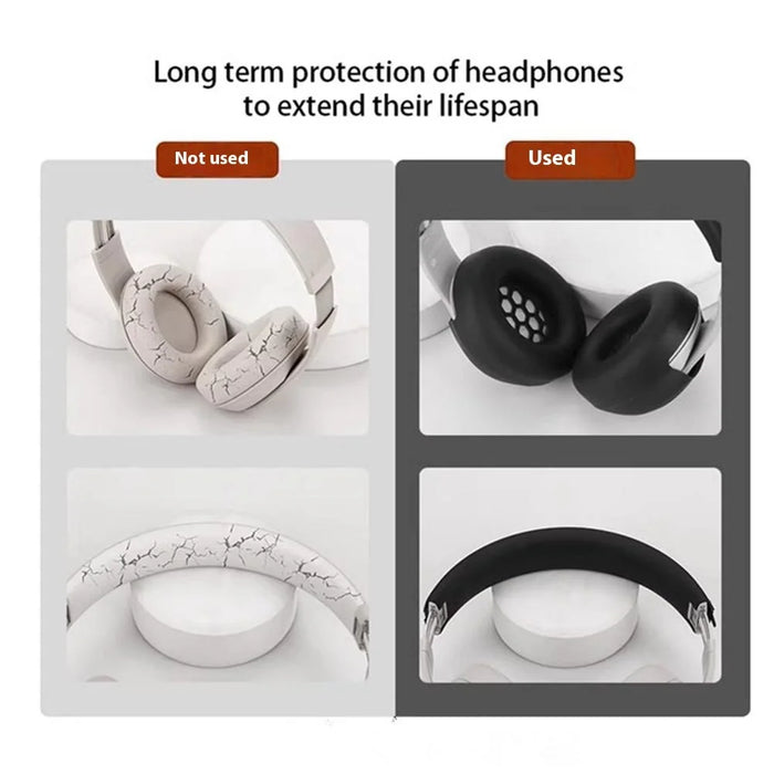 Silicone Protective Cover Set for Beats Studio Pro Kim Special Edition Ear Pad Case + Headband Cover - Black - 3