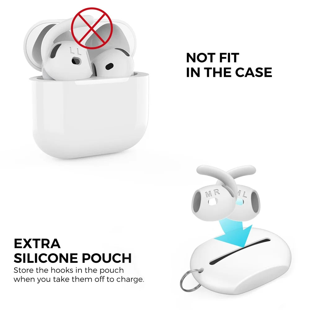 AHASTYLE PT60-4 1 Pair Ear Hooks for AirPods 4 Replacement Silicone Wings Sport Earhooks Ear Tips, Size: M - White - 5