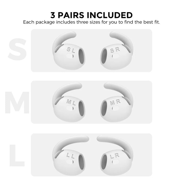 AHASTYLE PT60-4 3 Pair Ear Hooks for AirPods 4 Silicone Earbuds Tips Sport Ear Tips Replacement, Size: S - White - 7