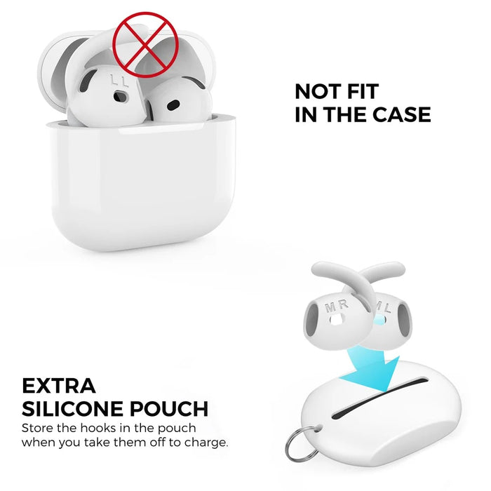 AHASTYLE PT60-4 3 Pair Ear Hooks for AirPods 4 Silicone Earbuds Tips Sport Ear Tips Replacement, Size: M - White - 6