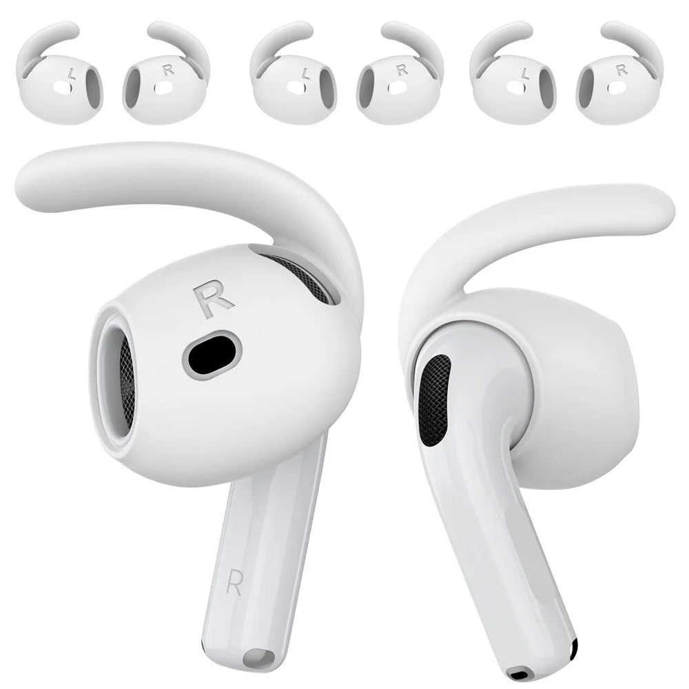 AHASTYLE PT60-4 3 Pair Ear Hooks for AirPods 4 Silicone Earbuds Tips Sport Ear Tips Replacement, Size: L - White - 2