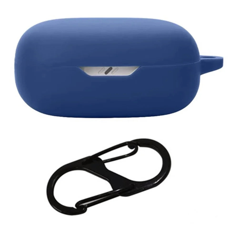 For JBL Wave Flex 2 Silicone Case Wireless Earbuds Protective Cover with Anti-Lost Carabiner - Dark Blue - 1