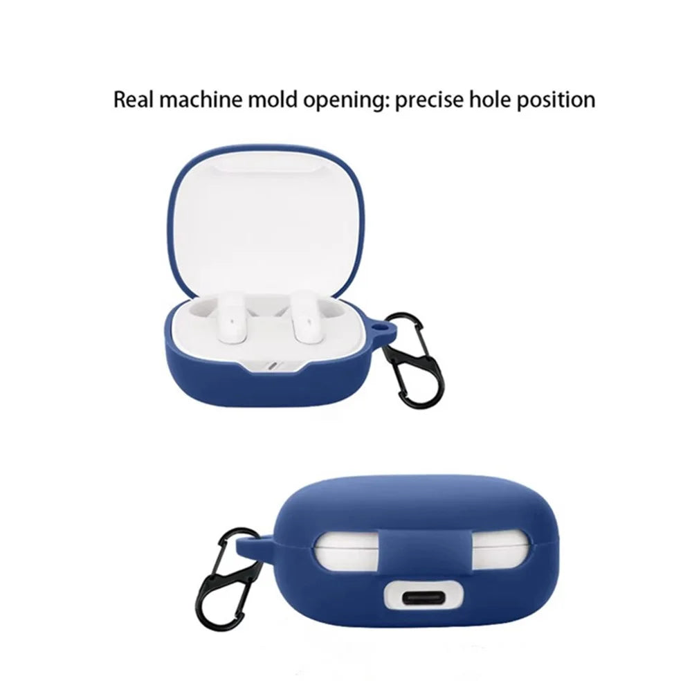 For JBL Wave Flex 2 Silicone Case Wireless Earbuds Protective Cover with Anti-Lost Carabiner - Dark Blue - 2