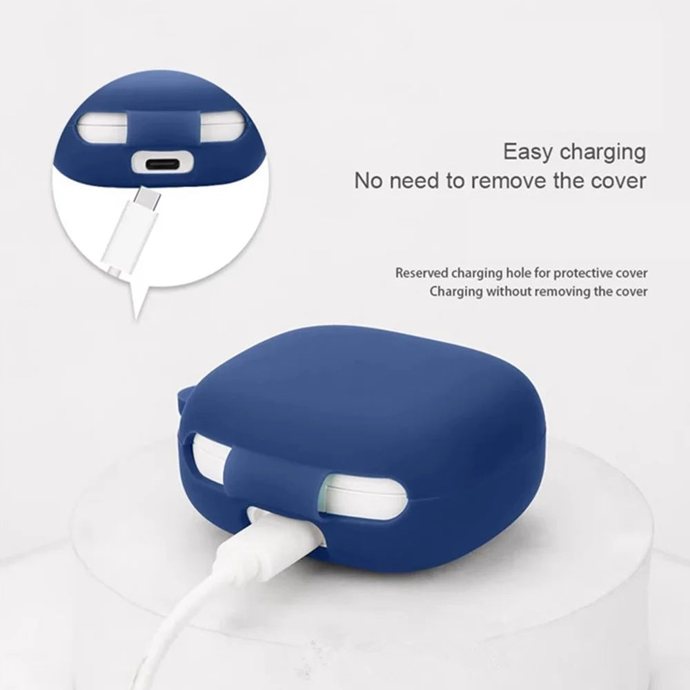 For JBL Wave Flex 2 Silicone Case Wireless Earbuds Protective Cover with Anti-Lost Carabiner - Dark Blue - 3