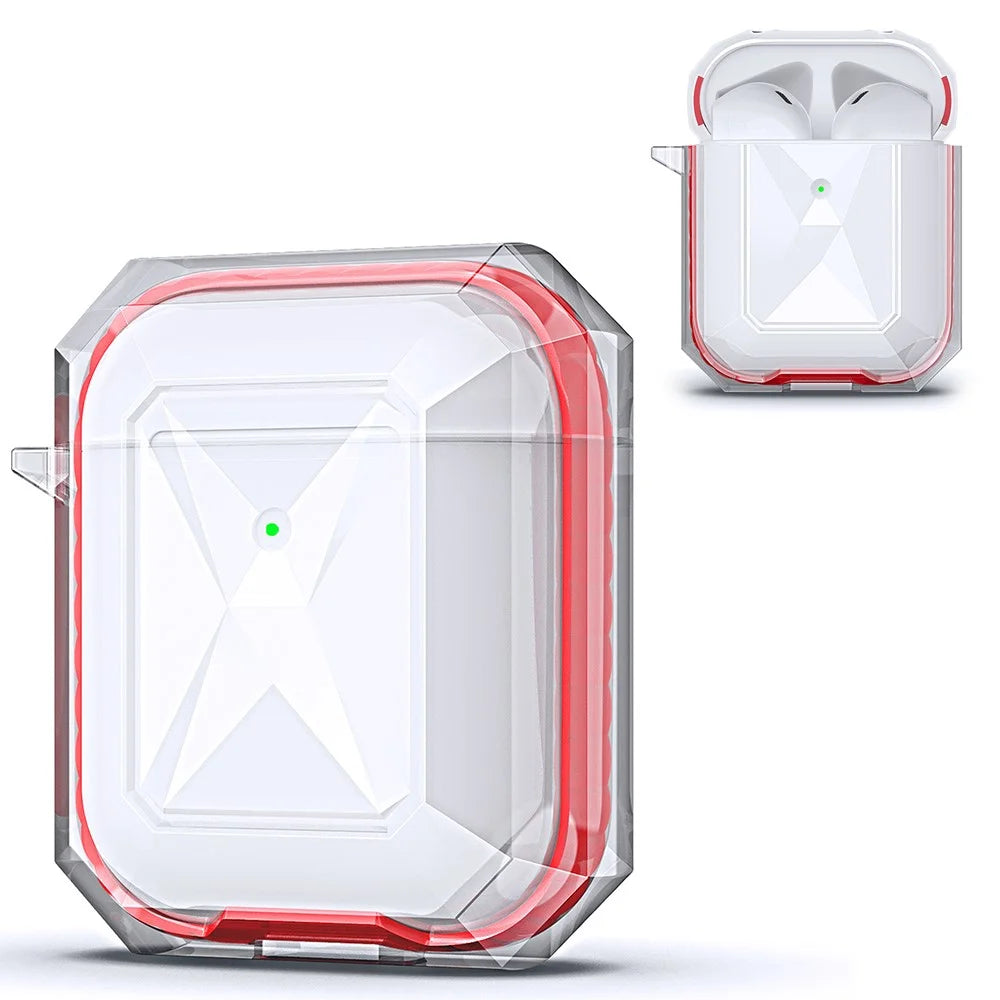 Rhombus Style Contrast-color Protective Cover for Apple AirPods with Charging Case (2016)/(2019)/Wireless Charging Case (2019) - Red - 1