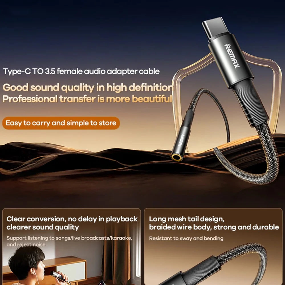 REMAX C21 0.12M USB to 3.5mm Female Audio Adapter Cable  /  Converter Aluminum Alloy Braided Wire - 2
